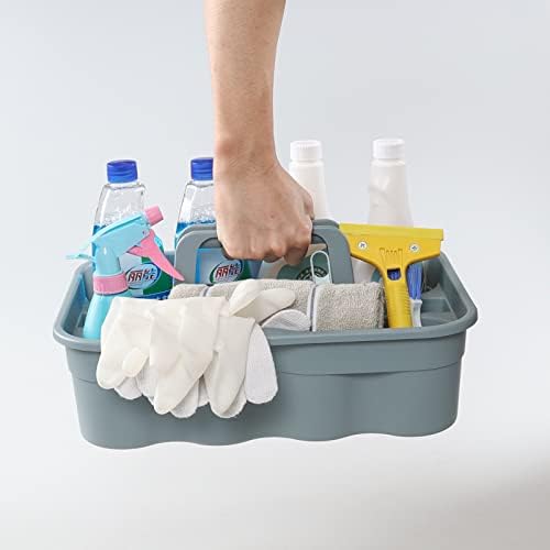 6-Pack Plastic Storage Caddy, Cleaning Caddy with Handle, Gray