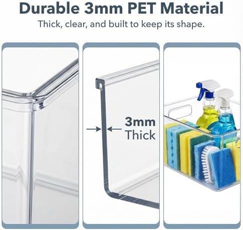MOONEDGE 4 Pack Clear Plastic Organizer Bins, 2 Large & 2 Small Storage Set