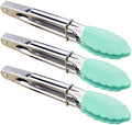 HINMAY 7" Stainless Steel Food Tongs with Silicone Tips, Set of 3 (Mint)