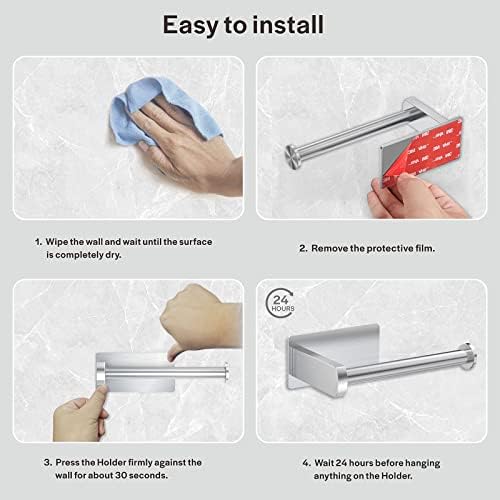 EMPAVA Self Adhesive Toilet Paper Holder - SUS304 Stainless Steel Rustproof No Drilling Paper Roll Holder Stick on Wall for Bathroom, Kitchen, Washroom, Silver