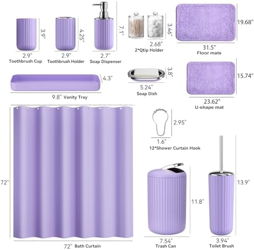 XLHOMO 24 PCS Purple Bathroom Accessories Set with Shower Curtain and Rugs