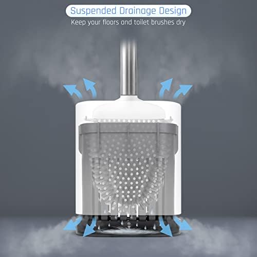 Sellemer Silicone Toilet Brush, Ventilation Slots Base Holder 3 Pack, White