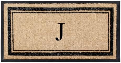 A1 HOME COLLECTIONS Natural Coir & Rubber Hand-Flocked Monogrammed Doormat - Heavy Duty Anti-Shedding Front Door Mat, Thick & Durable Entrance Mat - J, 24" x 48"