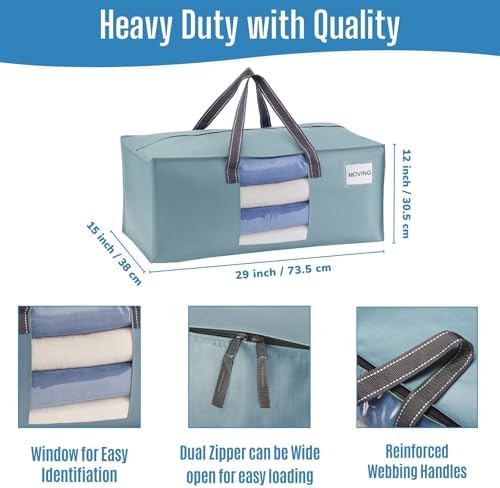 VENO Heavy Duty Moving Bags, Storage Bags, Clear Window, Light Blue, 6 Pack
