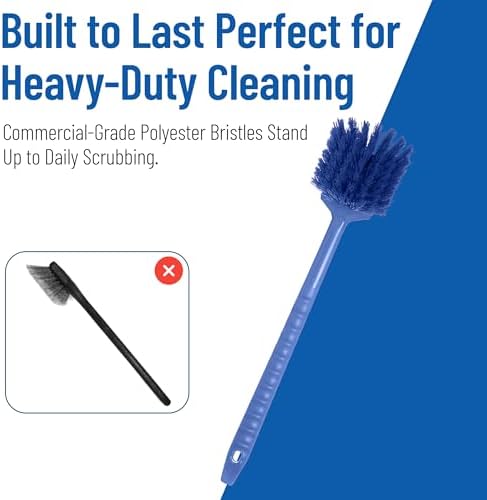 SPARTA 20" Floater Scrub Brush with Long Handle, Oil-Resistant Polyester Bristles, Multiple Trim Angles, Foam-Injected Polymer Block, Commercial Cleaning Tool, Blue, Pack of 6