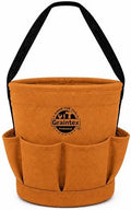 Graintex Tapered Canvas Bucket 12"x10"x15", Utility Tool Bucket 6 Pockets Outside, Reinforced Base & Carry Handle, Ripstop Canvas, Multi-Purpose Bag for Jobsite & Home Use - Tan