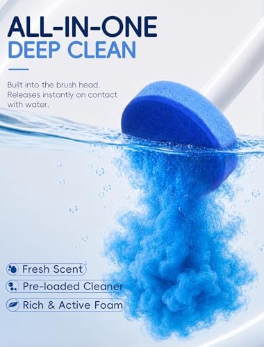Disposable Toilet Brush System, Toilet Bowl Cleaning Wand with Lift-to-Open Refill Case, Blue Refill Heads and Freestanding Holder, 1 Wand and Holder Set with 30 Blue Refills