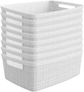 Curver Set of 8 Small 4.5L Jute Decorative Plastic Organization and Storage Baskets - Perfect Bins for Home Office, Closet Shelves, Kitchen Pantry and All Bedroom Essentials, White