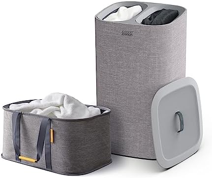Joseph Joseph Laundry 2 piece set - Hold-All 35L/9.2 Gallon collapsible Washing Basket and Tota 60L/15.8 Laundry Separation Hamper with 2 removeable bags - Gray