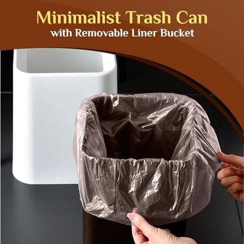 2 Pack Square Modern Trash Can Bedroom, 3Gal/12L Bathroom Trash Can Hidden Bag, Open Top Trash Bin Square Plastic, Minimalist White Garbage Can with Inner Bucket (with 2 Handles) for Kitchen Office