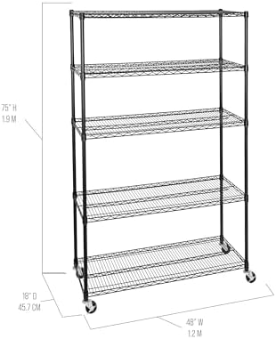 UltraDurable 5-Tier NSF Steel Wire Shelving, 48"W x 18"D x 75"H, Black