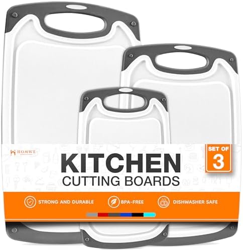 Cutting Boards for Kitchen - BPA-Free Chopping Board - Different Sizes & Non Slip Handles - Reversible, Large Cutting Board Set - Unique Gifts for Cooks Who Have Everything - 3-Pack Gray/Gray
