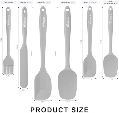 NileHome 6 Pieces Silicone Spatula Set with Silicone Brush,Mixing-Grey