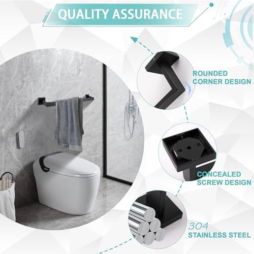 LANC 28-Inch Black Towel Bar for Bathroom Wall Mounted, Heavy Duty Towel Hanger Square Towel Rack SUS304 Stainless Steel Towel Rail Towel Rod Kitchen Lavatory Hand Towel Holder, A8804MB-7P1