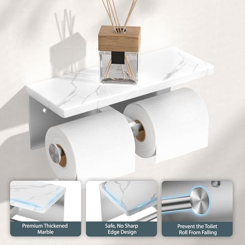 FORIOUS Double Marble Toilet Paper Holder with Phone Shelf, Commercial