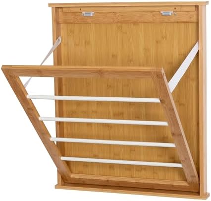 Honey-Can-Do Wall-Mounted Clothes Drying Rack, Bamboo, Collapsible, 23 in W x 27.25 in H