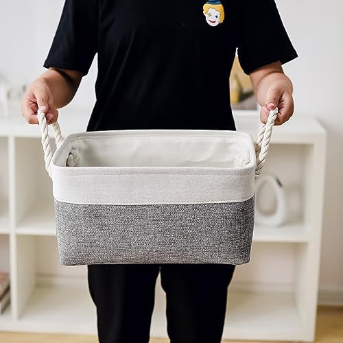 TheWarmHome Storage Bins for Shelves - 13.8L×9.8W×6.7H inch 3 Pack Medium Collapsible Storage Baskets for Organizing | Fabric Storage Cubes for Linen Closet Toy Home (White&Grey)