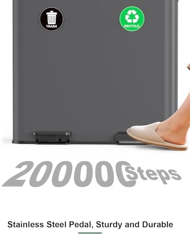 Lovewind 2×11.5 Gallon Dual Trash Can, Stainless Steel Dual Garbage and Recycling Can with Foot Pedal, 90° Stay-Open Lid, Pet-Proof Design – Large Dual Compartment Trash Recycling Bins Kitchen, Grey