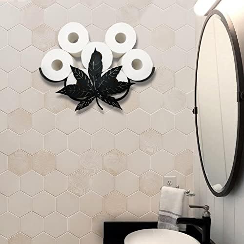 Metal Leaves Wall Toilet Paper Storage - Black Tissue Holder, Cute Wall Organizer for 8 Rolls