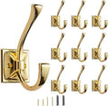 10 Pack Decorative Heavy Duty Towel Hooks for Hanging Robe Double Polished Brass Coat Hooks Wall Mounted with Screws for Key, Towel, Bags, Cup, Hat