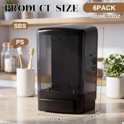 Hushee 6 Pcs Wall Mounted Soap Dispenser,33.8 Oz 1000 Ml,All Black