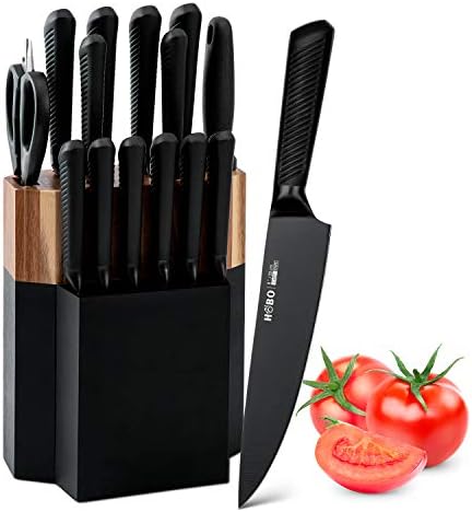 Knife Block Set, 15 Piece Stainless Steel Knife Set