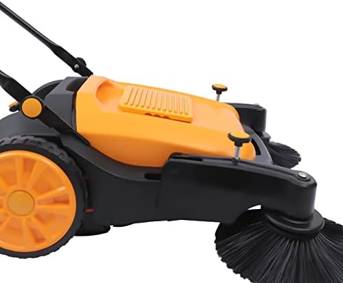 Outdoor Hand Push Floor Sweeper 41'' Walk-Behind Sweeper Street Pavement Sweeping Broom Floor Road Brush Cleaner Adjustable Brush Head Handle