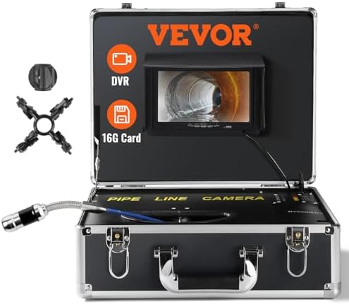 VEVOR Sewer Camera, 165 ft/50 m, 7" Screen Pipeline Inspection Camera with DVR Function, Waterproof IP68 Camera, 12pcs Adjustable LED, with a 16 GB SD Card for Sewer Line, Duct Drain Pipe Plumbing