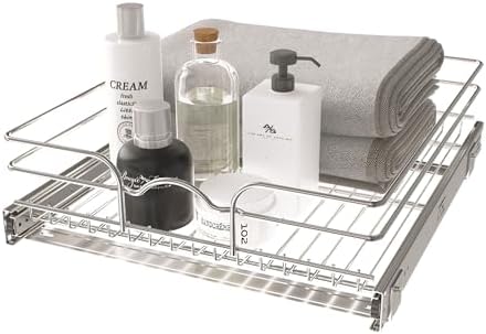 Rev-A-Shelf Steel Wire Pullout Drawer Organizer Shelf for Kitchen Cabinets, Slide Out Storage Basket, Min Opening Width of 17.5", 18" x 20", 5WB1-1820CR-1