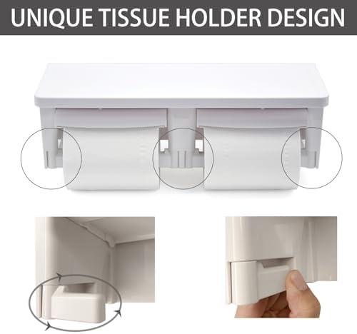 Double Toilet Paper Holder Wall Mount with Shelf- with Gear Cutter for Residential Bathrooms & Commercial Toilet Paper Dispenser for Commercial Bathroom