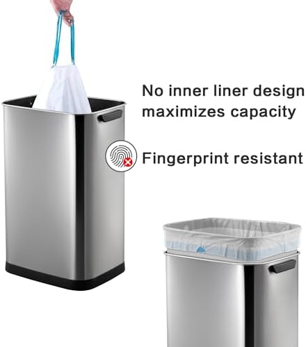 13 Gallon Trash Can, Touchless Stainless Steel Kitchen Bin (Silver)