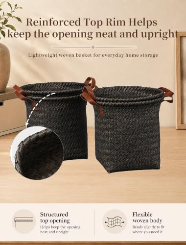 Wicker Storage Baskets, 4 Pack Woven Baskets for Shelves, Dark Gold