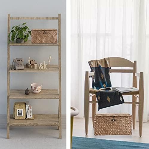 Hipiwe Wicker Shelf Baskets Storage Bin with Lid Handwoven Seagrass Basket