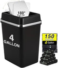 Bathroom Trash Can with Lid 4 Gallon Trash Can with Swing Lid Small Garbage Can Black Bathroom Trash Can with 150 Counts Trash Bags for Bathroom Bedroom Office Restroom Dorm
