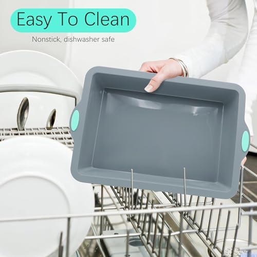 To encounter Silicone Baking Pans Set, 4 Pieces Nonstick Bakeware Set with Baking Pans, Baking Sheets, Cookie Sheets, Cake Pan with Grips and Metal Reinforced Frame More Strength, Light Grey