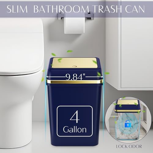 9PCS Bathroom Accessories Set Navy Blue Bathroom Set Bathroom Accessories Sets Complete with Trash Can, Toilet Brush, Soap Dispenser, Qtip Holder, Toothbrush Holder Bathroom Decor Sets