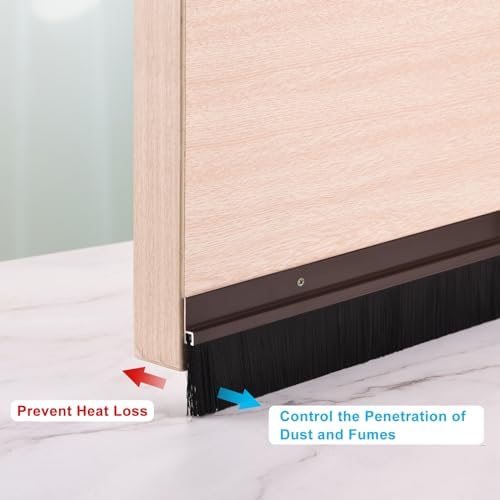 uxcell 2Pcs Door Brush Bottom Sweep H-Shape Aluminum Alloy Base with 0.4-inch PP Brush for Home, Industrial (35-inch L, Brown)