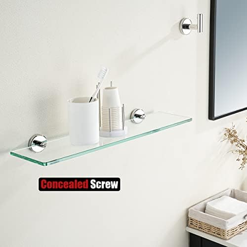 JQK Bathroom Glass Shelf Chrome, Tempered Glass Shower Storage 20 by 5 inches, 304 Stainless Steel Polished Chrome Wall Mount, TGS101L20-CH