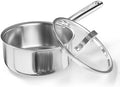 Cooker King 1.5QT Stainless Steel Saucepan with Tempered Glass Lid, Metal Utensils Safe, No Coating (PFAS/PFOA/PTFE Free), Dishwasher-Friendly, Oven-Safe Up to 900°F, Induction Ready