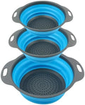 Collapsible Colander Set, 3 Pack Silicone Kitchen Strainer Set, Space Saving Design, Small Round Colander Baskets for Draining Pasta, Vegetable and fruit, (2Qt+3Qt+5Qt)
