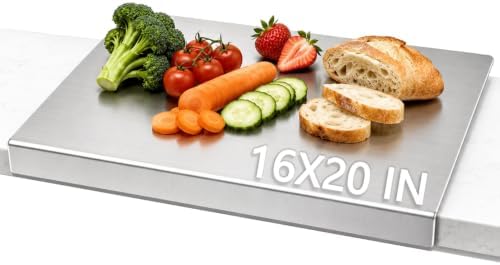 Kant Stainless Steel Cutting Board with Lip, Steel Cutting Boards for Kitchen Non-Toxic Dishwasher Safe Chopping & Kneading Board for Dough Meat/Vegetable/Fruit/Bread/Baking Gift-Ready(1PC-16X20 IN)