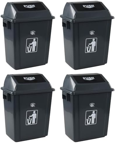 6 Gallon Plastic Swing Top Garbage Can, 4 Pack Kitchen Trash Bins with Swing Lid, Gray