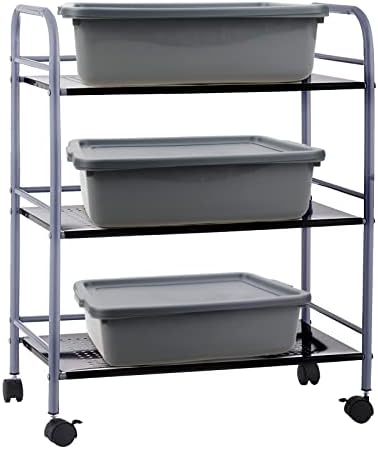 Begale 3-Pack Gray Commercial Utility Bus Boxes, Bus Tubs with Lids, 13 L