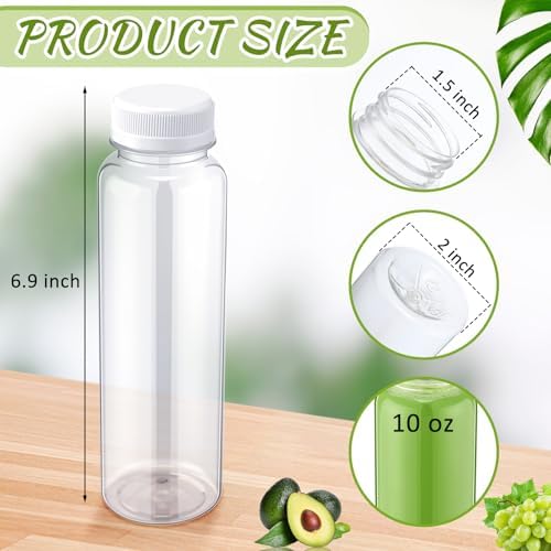 Thenshop 50 Pack 10 oz Plastic Juice Bottles Bulk with Cap, White and Black