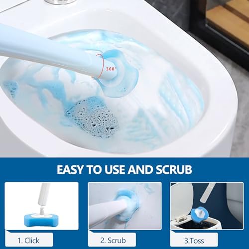 144 Count Disposable Toilet Brush Refills Compatible with Most Wands, Toilet Bowl Wand Refills-Blue Disposable Sponge Refill Heads Prefilled Cleaning Fluid for Bathroom Toilet Cleaning.
