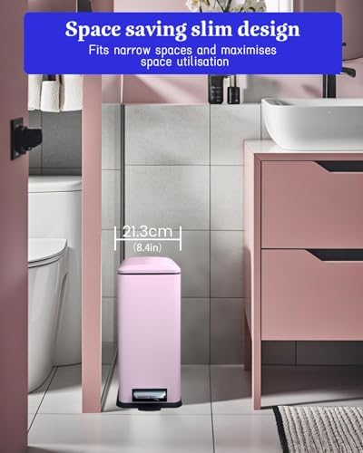 Bathroom Trash Can with Lid, Cute Pink Waste Basket for Bathroom