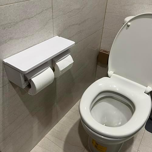 Double Toilet Paper Holder Wall Mount with Shelf- with Gear Cutter for Residential Bathrooms & Commercial Toilet Paper Dispenser for Commercial Bathroom