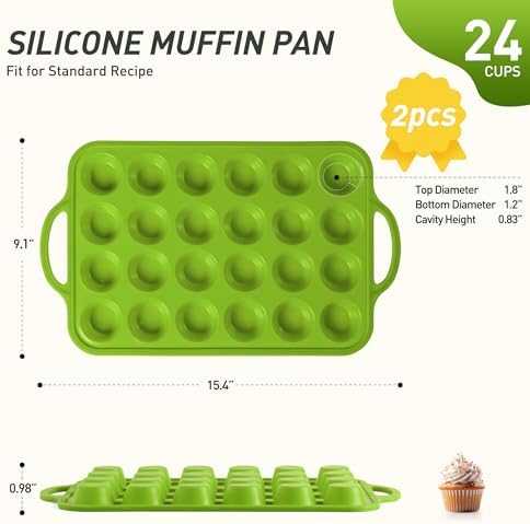 2 Packs 24 Cups Silicone Muffin Pan with Metal Reinforced Frame Mini Size Cupcake Pan Tray Egg Bites Silicone Circle Cookie Molds Muffin Tin Tart Pans Baking Sheet Set for Breakfast Sandwiches
