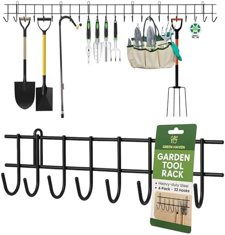 Green Haven Garden Tool Storage Rack 160cm - Heavy-Duty Metal Organiser for Shed Accessories, Rakes, Shovels & More – Space-Saving Tool Storage System for Sheds & Garages