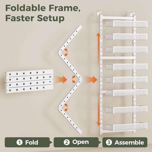 POKIPO 8-Tier Over the Door Pantry Organizer, 2 IN 1 Wall Mount or Hanging Spice Rack with Adjustable Raised Basket, Heavy Duty Back of Door Storage for Kitchen Bathroom Laundry Room